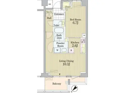 PRIME URBAN 東中野 COUR(1LDK/2階)の間取り写真