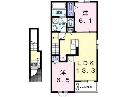 ライジングサンB(2LDK/2階)の間取り写真