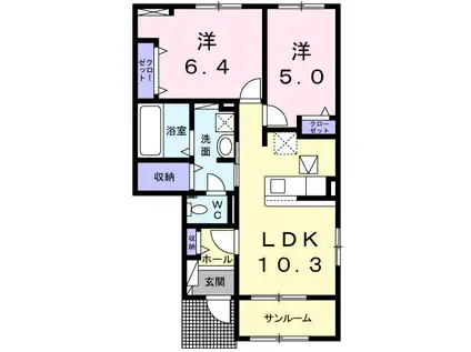 フォン リジェール Ⅰ(2LDK/1階)の間取り写真