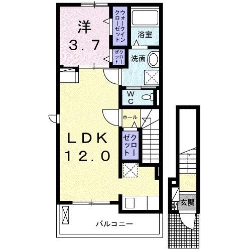パラッツォ Ⅱ(1LDK/2階)の間取り写真