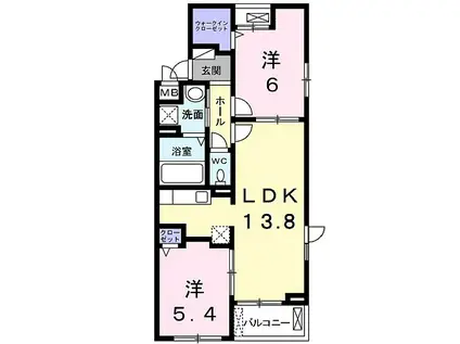 プティグレーヌ久御山(2LDK/3階)の間取り写真