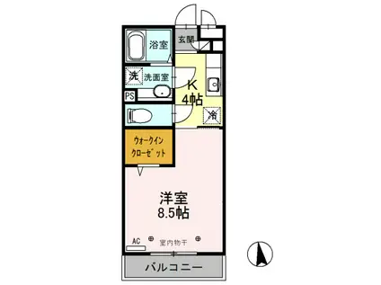 ロックパインB(1K/3階)の間取り写真