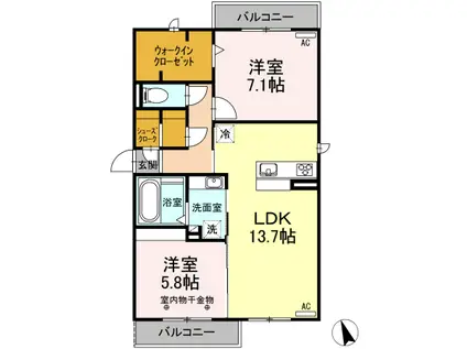 パーチェGINANⅡ(2LDK/3階)の間取り写真