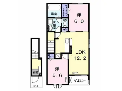 チェレステ白髭 B(2LDK/2階)の間取り写真