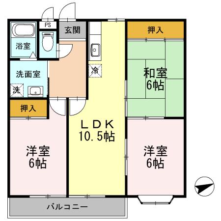 シャルムマスダⅡ(3LDK/3階)の間取り写真