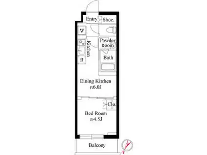 ハーモニーレジデンス新宿余丁町ザ・ガーデン(1DK/1階)の間取り写真