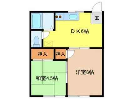 スリーエスハイムⅡ号棟(2DK/1階)の間取り写真