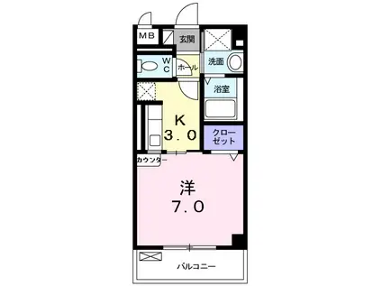 ジュネスO.C.U-Ⅱ(1K/4階)の間取り写真