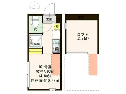 ハーモニーテラス高円寺南Ⅴ(ワンルーム/1階)の間取り写真