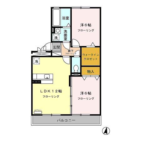 プレミールS(2LDK/3階)の間取り写真