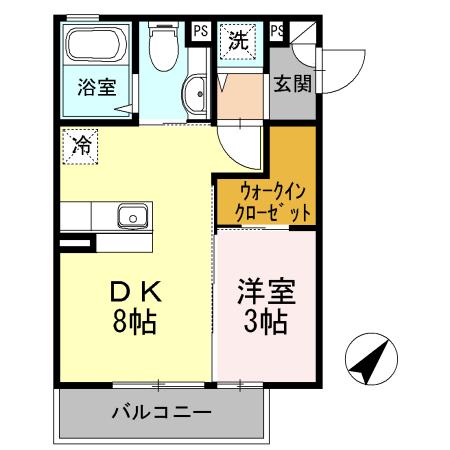 ガーデンプレイスⅢ(1DK/2階)の間取り写真