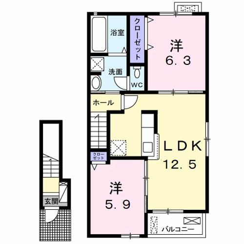 グリーンハウスWⅡ(2LDK/2階)の間取り写真
