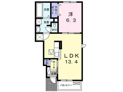 グリーンハウスWⅢ(1LDK/1階)の間取り写真