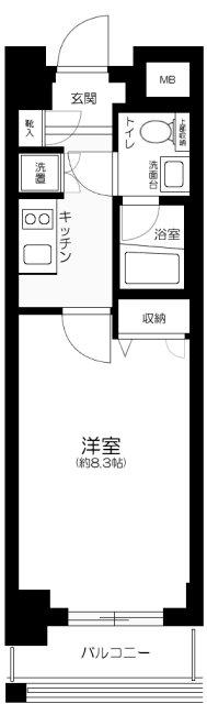 プレールドゥーク東京イーストⅢ(1K/8階)の間取り写真