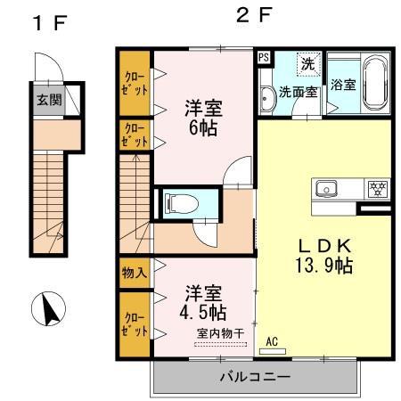 クラリスⅠ(2LDK/2階)の間取り写真