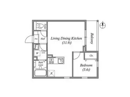 AMOUR VILLE江坂(1LDK/1階)の間取り写真