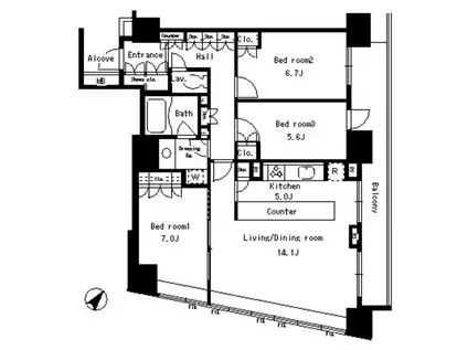 パークアクシス日本橋ステージ(3LDK/9階)の間取り写真