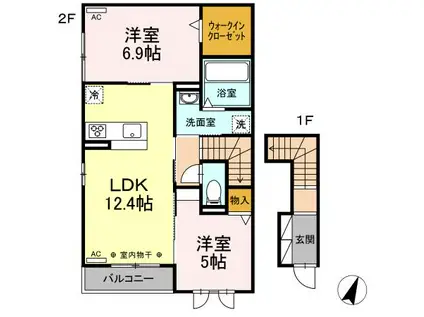 THE RUMAH NAKAYA(2LDK/2階)の間取り写真