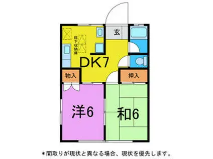 コーポみのわ(2DK/1階)の間取り写真