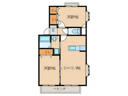 ティアラ観世音寺Ⅱ(2LDK/2階)の間取り写真