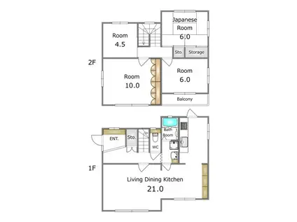 東武鉄道宇都宮線 西川田駅 徒歩33分 2階建 築47年(4LDK)の間取り写真