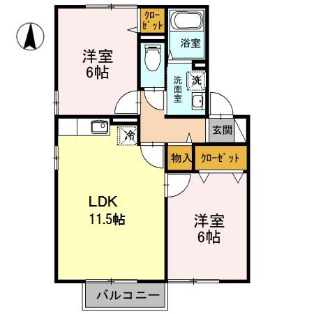 アサミレジデンスⅠ(2LDK/2階)の間取り写真