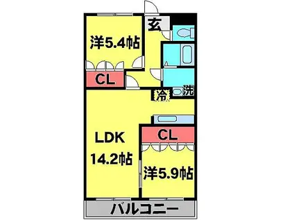 ラ・ポワール(2LDK/2階)の間取り写真