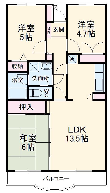 田沼レジデンス6(3LDK/3階)の間取り写真