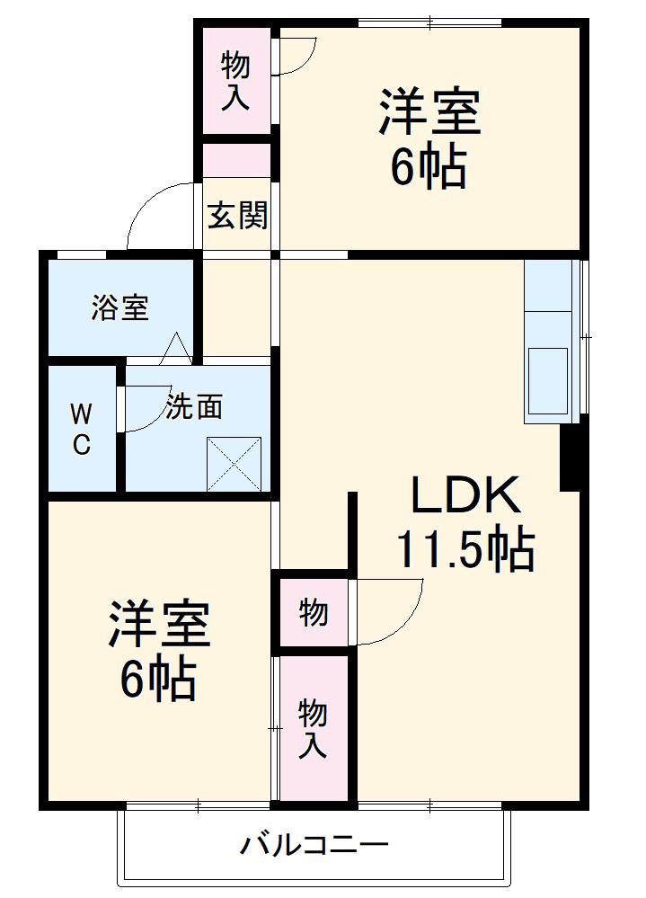 カーリハイムT&I Ⅰ(2LDK/1階)の間取り写真