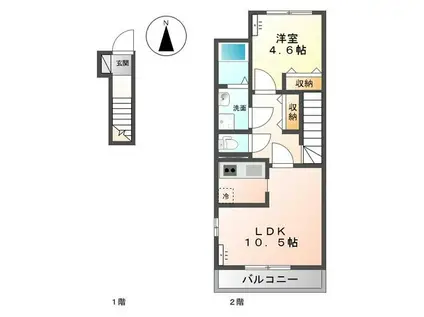 ラ・パレットⅡ(1LDK/2階)の間取り写真