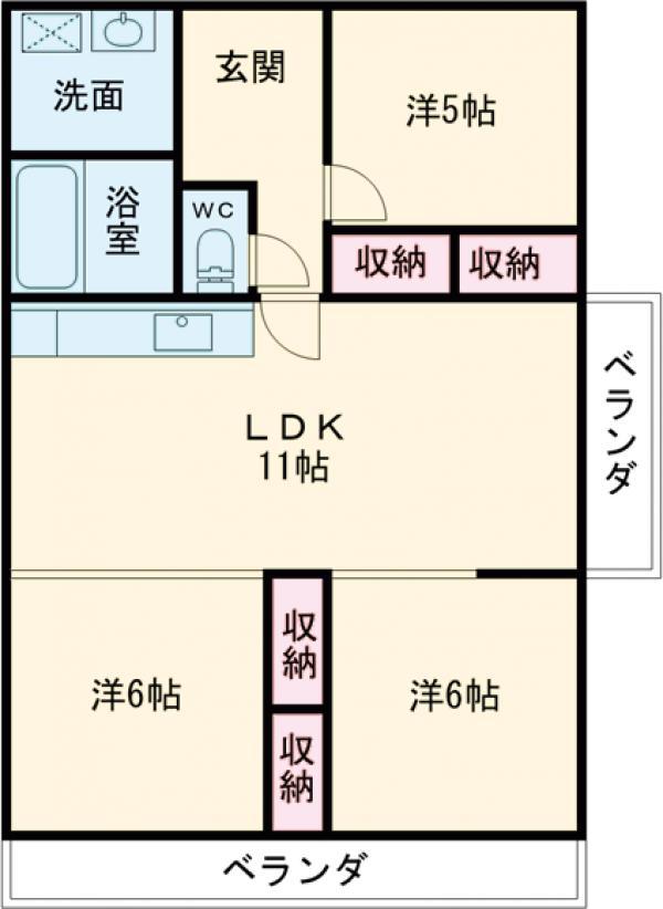 泉が丘ハイツ2(3LDK/2階)の間取り写真