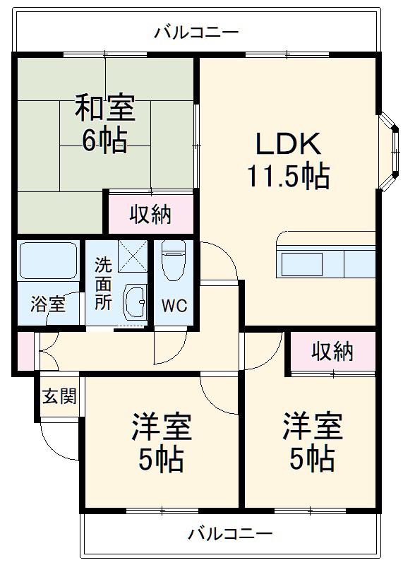 サニービレッヂ(3LDK/3階)の間取り写真
