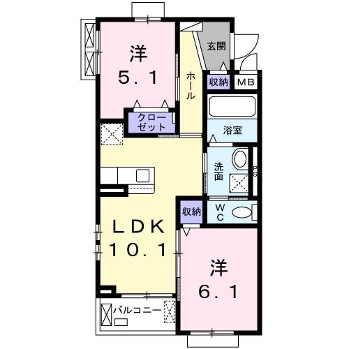 フォール バレーⅡ(2LDK/2階)の間取り写真