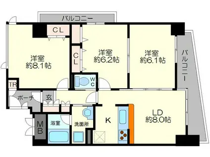 淀川ウエストタワー(3LDK/3階)の間取り写真