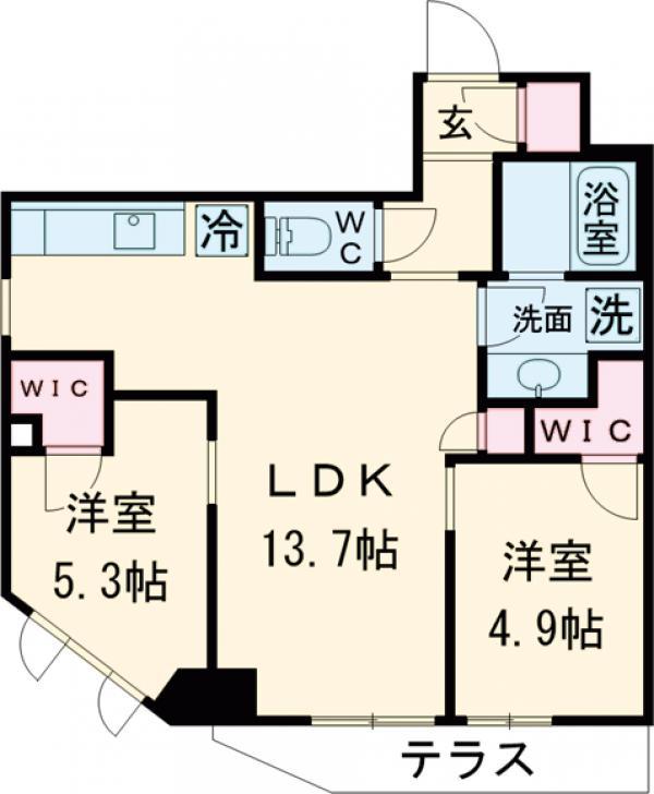 ファレール笹塚Ⅱ(2LDK/1階)の間取り写真