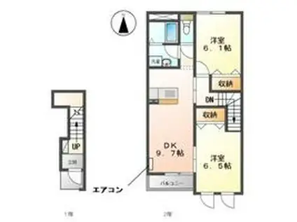 エスポアールパレス(2DK/2階)の間取り写真