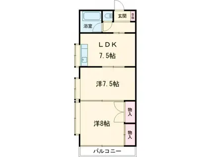 サンクススタジオ鉾田(2DK/2階)の間取り写真