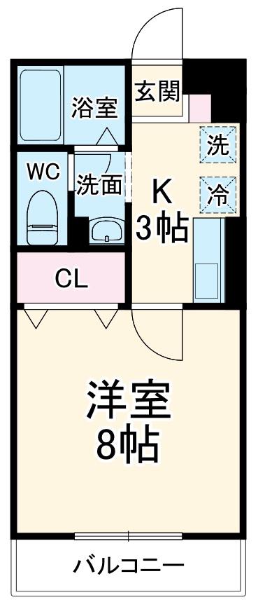 アムール大倉山A棟(1K/2階)の間取り写真
