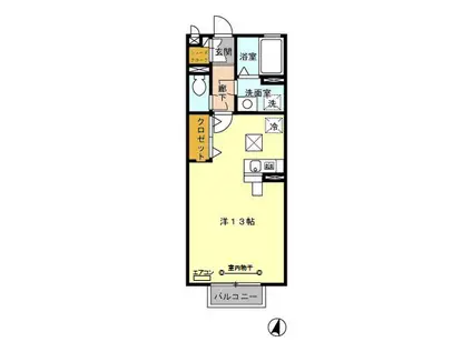 レセンテ南越谷(ワンルーム/1階)の間取り写真