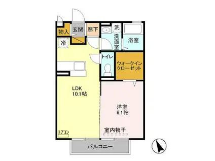 サニーウエル B(1LDK/1階)の間取り写真