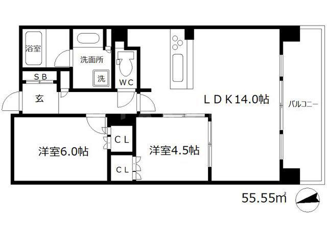 ザクイーン新梅田(2LDK/9階)の間取り写真