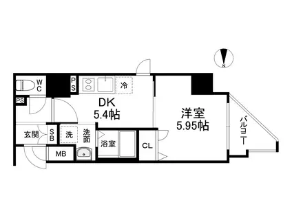 ファーストフィオーレ谷町六丁目フェリシア(1DK/3階)の間取り写真