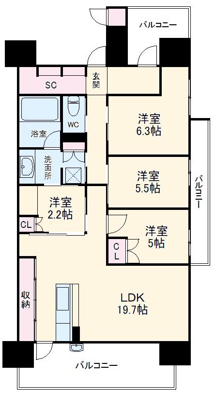 プレサンスロジェ豊田CL(4LDK/13階)の間取り写真