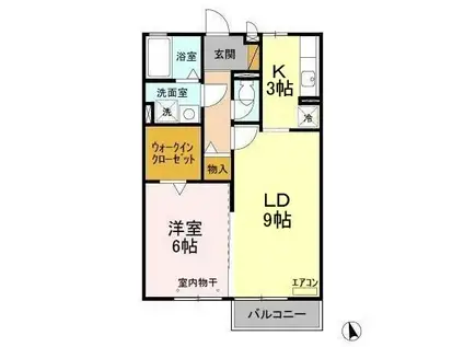 リヴェールAOKI(1LDK/2階)の間取り写真