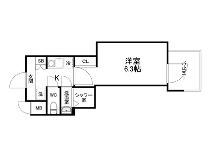 ファーストフィオーレ九条Ⅱ(1K/9階)の間取り写真