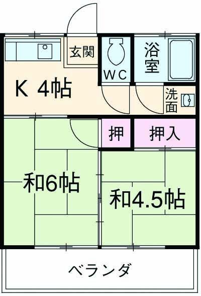 常和荘(2K/2階)の間取り写真