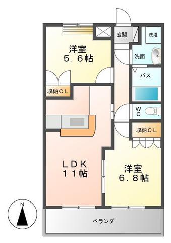 エスポアールS3(2LDK/1階)の間取り写真