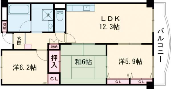 サニーウエル南茨木(3LDK/5階)の間取り写真