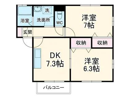 リヴェールヒルⅡ(2DK/2階)の間取り写真