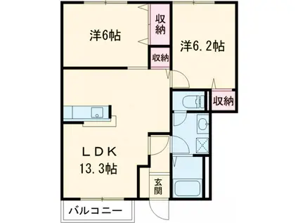 クリスタル牛久(2LDK/1階)の間取り写真